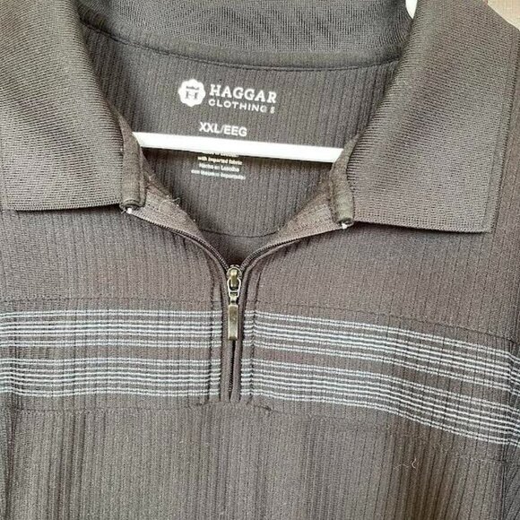 Haggar Men's Long Sleeve Polo Shirt Stretch 1/4 Zip Pullover Black XXL - Picture 7 of 8